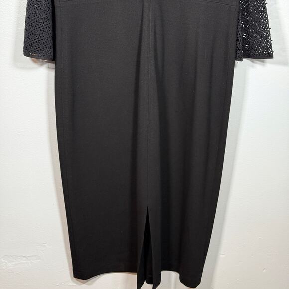 Lafayette 148 Black Midi Dress 10 Lace Bell Sleeves Cocktail Sheath Elegant - Picture 8 of 10